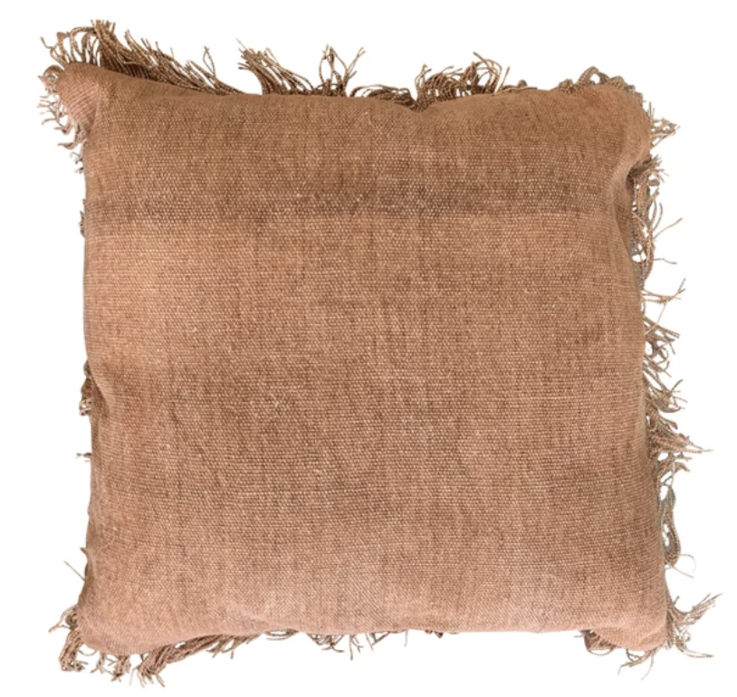 Rust Fringe Woven Pillow